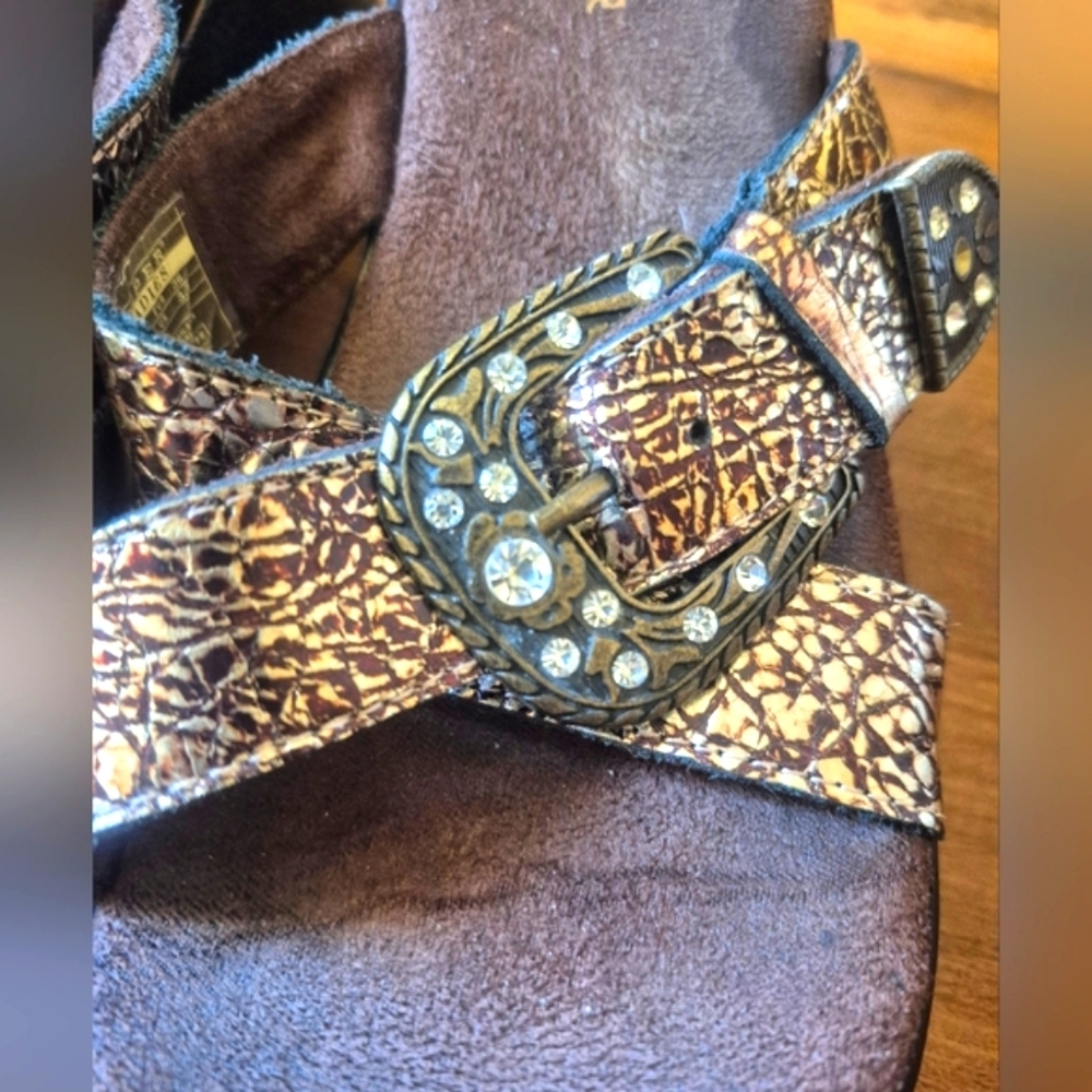 Roper Copper Metallic Buckle Slide Mules - Picture 3 of 6